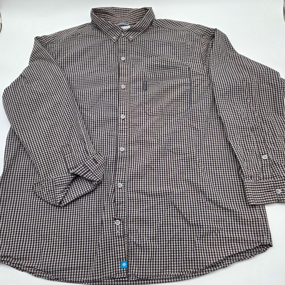 Columbia Button Down Shirt Mens 2X Brown Gingham Cotton Long Sleeve Outdoors